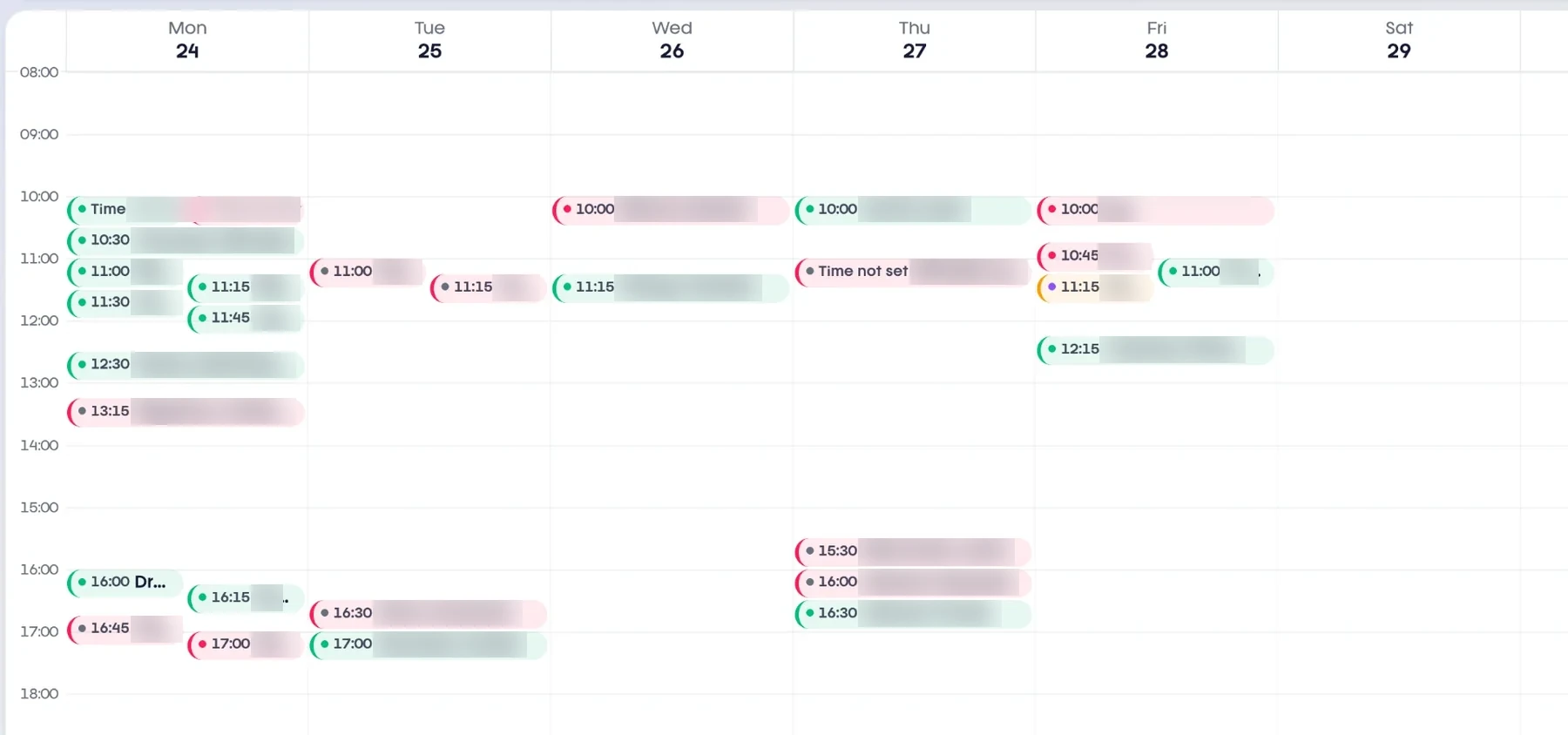 Real calendar of booked appointments, patient data anonymised